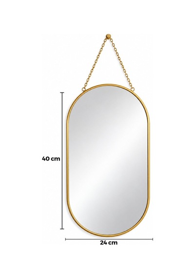 Dekoratif Duvar Aynası - Gold Metal Çerçeveli - İp Askılı - 24x40 Cm Diğer