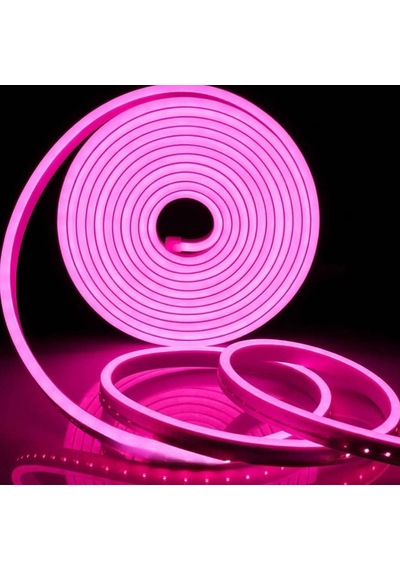 Pembe Neon Şerit Led Fişli 220v Esnek Dış Mekan, Bahçe, Açık Alan Dekoratif Aydınlatma 5 Metre