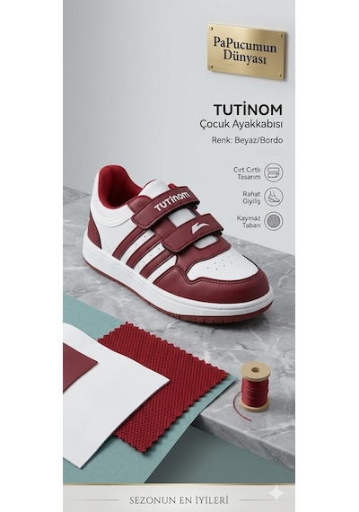 Papucumun Dünyası Tutinom Unisex Çocuk Spor Ayakkabı Kız Ve Erkek Bordo Beyaz