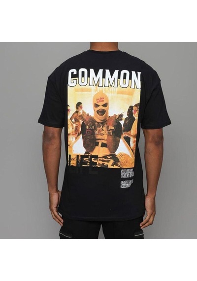 Flood Of Style Erkek Siyah Common Baskılı Oversize Bisiklet Yaka Tshirt