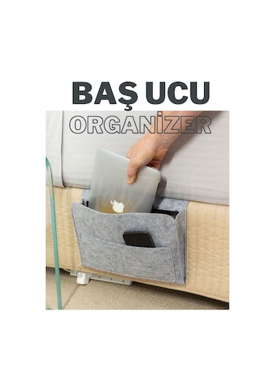 Yunusoğlu Home Baş Ucu Keçe Organizer Düzenleyici Gri