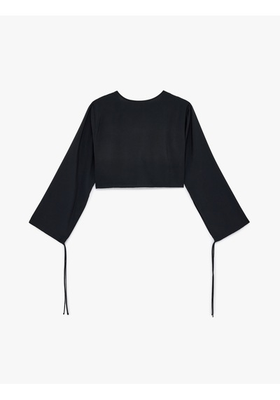 Koton Modal V Yaka Uzun Kollu Bağlamalı Crop Bluz Siyah 6sak60052pw Siyah