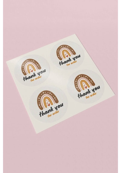 Kalpli Gökkuşağı Thank You For Order Sticker 3x3cm St2243 Çok Renkli