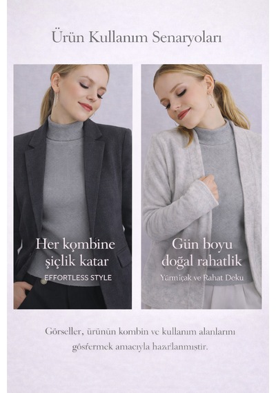 Aslındalook Kadın Fitilli Triko Esnek Uzun Kol Body Bluz Bady Füme