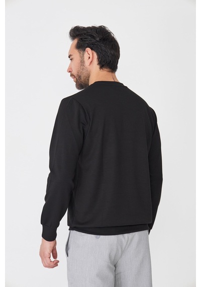 White Stone Siyah Sıfır Yaka Uzun Kollu Basic Sweatshirt