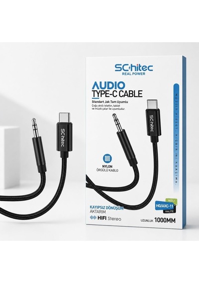 Schitec Type-c To 3.5mm Aux Ses Kablosu 1m Siyah Hg/axc-11