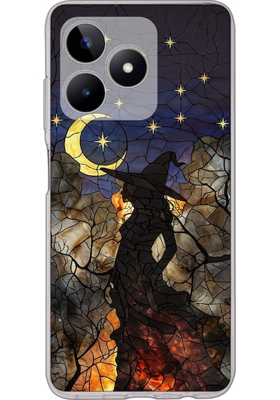 Printify Realme C53 İle Uyumlu Vitray Cadı Saati Tasarımlı Şeffaf Silikon Kılıf Şeffaf