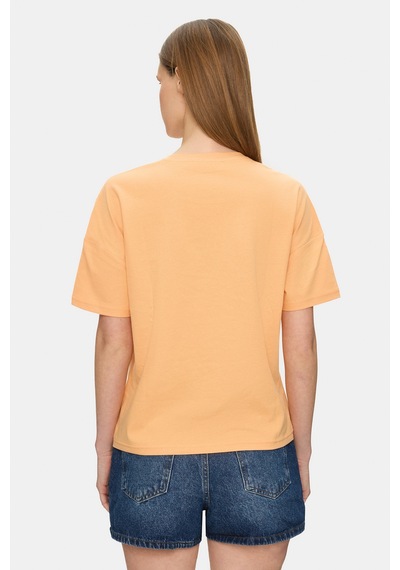 Ucla Avalon Açık Turuncu Bisiklet Yaka Baskılı %100 Pamuk Loose Fit Kadın Tshirt
