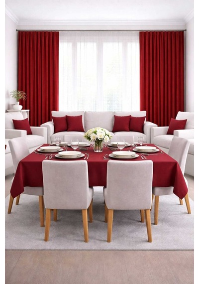 Perdeyap1980 Kadife Dokulu Bordo Renk Ada Serisi Runner 40 X 140 Cm Bordo