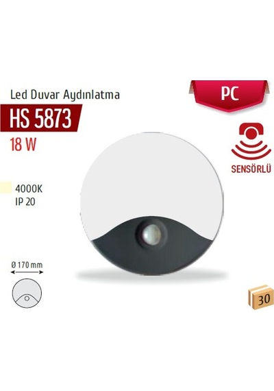 18w Sensörlü Led Duvar Armatürü, Naturel Beyaz, Beyaz Kasa Hs 5873 Beyaz
