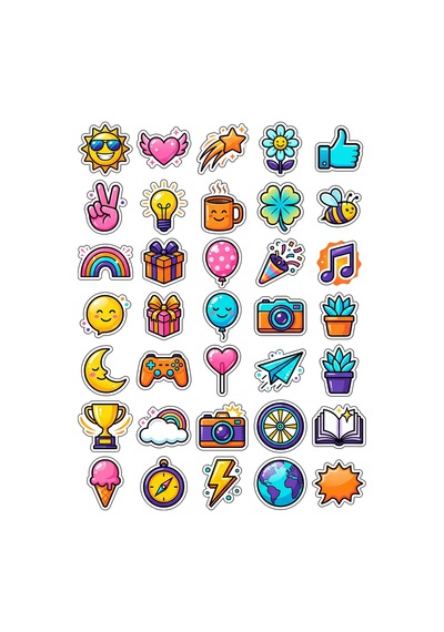 30 Adet Parlak Pop-art Mutluluk Sticker Seti - Laptop Defter Telefon İçin Çok Renkli