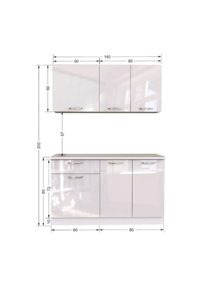 Tdesigno Esin Hazır Mutfak Dolabı 140 CM -tezgah Dahil Değil- Parlak Beyaz