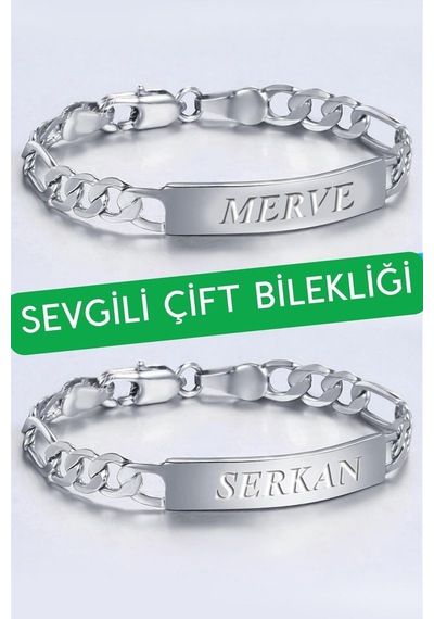 Kişiye Özel İsim Yazılı 2'li Sevgili Çift Bilekliği Çelik Bileklik Scb41 Altın - Çelik