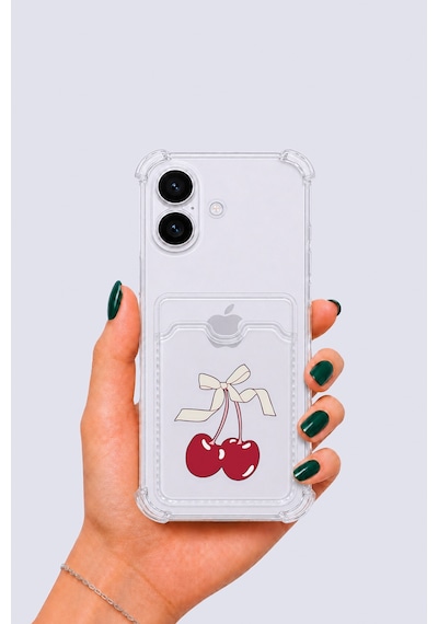 Apple iPhone Uyumlu 17 Kartlıklı Kiraz Desenli Kılıf