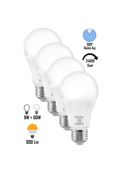 4 Adet 9w Beyaz Led E27 Ampul Tasarruflu Lamba 6500 K Beyaz Işık 800 Lümen 9w 60w