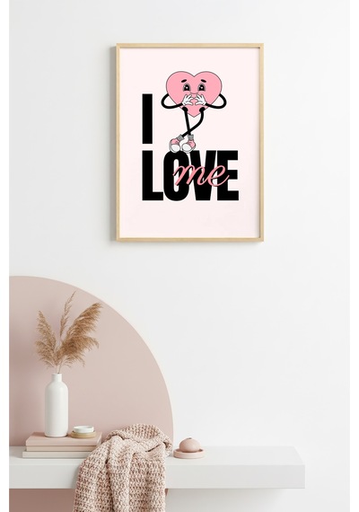 Doğal Ahşap Çerçeveli Retro Tablo - Pop Art Sevimli Kalp Aşk Huhu2078