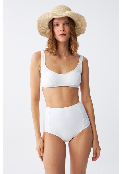 Akbeniz Kadın Beyaz Pedli Yüksek Bel Bikini Takımı