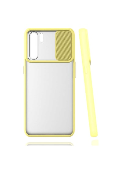 Noktaks - Oppo Uyumlu Oppo A91 - Kılıf Slayt Sürgülü Arkası Buzlu Lensi Kapak - Sarı T16233 Sarı