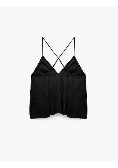Koton Rahat Kalıp İnce Askılı V Yaka Dantelli Pijama Üstü Siyah 7wlk60009mk