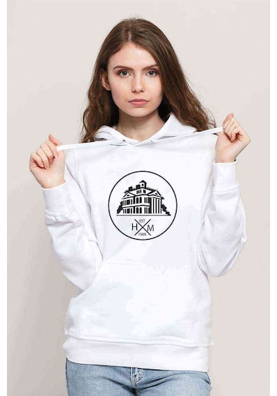 Silhouette Haunted Mansion Logo Baskılı Beyaz Kadın Kapşonlu Swe (534765643)