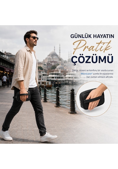 Microcase 3 Bölmeli Erkek Deri Günlük Kullanım Portföy El Çantası Siyah Al5667
