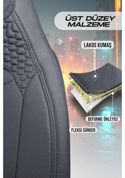 Füme - Füme Panda Hunter Lacoste Kumaş Ortopedik Destekli Oto Koltuk Kılıfı-tam Set