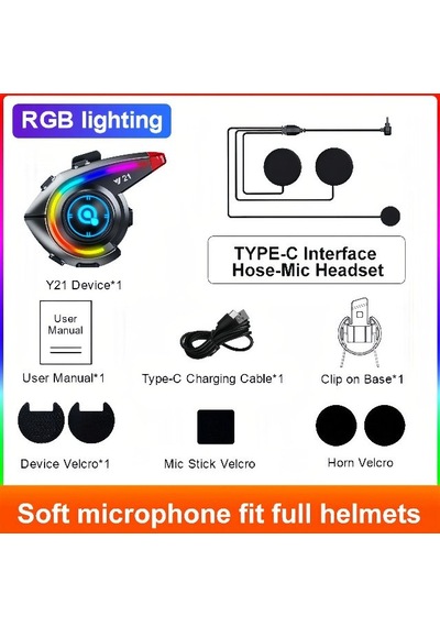 Çeşithane Y21 Renkli Işıklı Motosiklet İnterkom - Dahili Fm Radyolu, Bluetooth 5.3 Teknolojili, Rgb