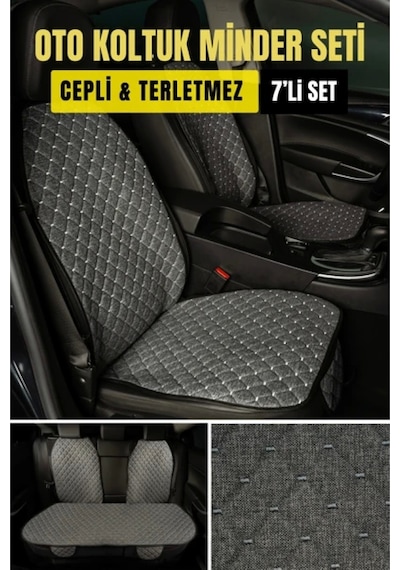 Seat Ateca 2016 Sonrası Terletmez Kaymaz Keten Oto Minder Kılıf Komple Set 7 Parça Füme Ön Ve Arka