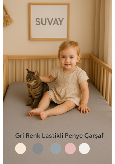 Gri Bebek Lastikli Çarşaf %100 Pamuklu Penye Park Yatak 60x120 - 70x110 - 70x120 - 70x130 - 70x140 - 80x130