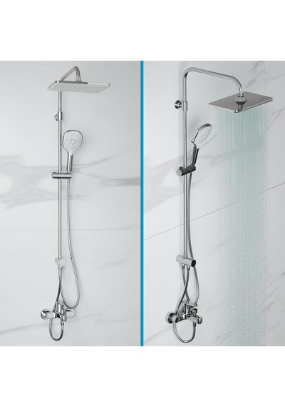 Adell Mode S Rain Duş Sistemi + Lento Banyo Bataryası 2 Parça Set Parlak Krom Krom