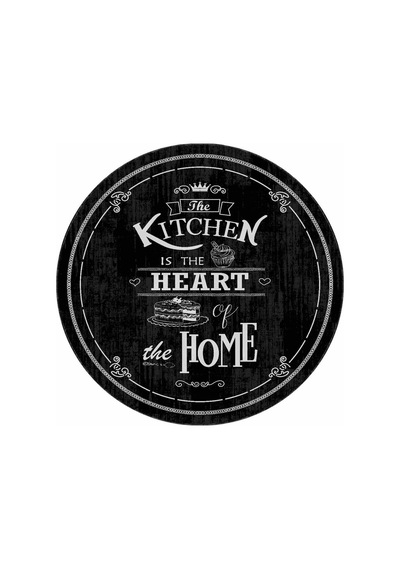 Siyah Kaymaz Kitchen Yazılı Yuvarlak Mutfak Halısı Ar466