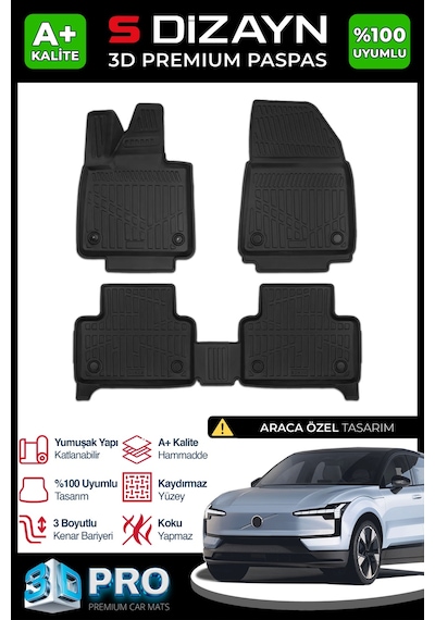 S-dizayn Volvo Ex30 3d Pro Havuzlu Paspas 2025 Üzeri A+ Kalite