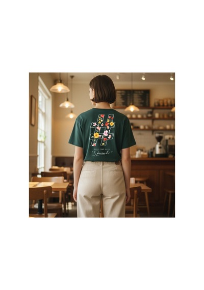 Urbantrendstore Unisex Çiçek Desen Flowers Anneler Günü Oversize Fit Rahat Geniş Salaş T-shirt Günlük Tişört Yeşil