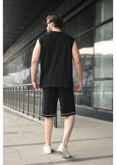 Madmext Siyah Bisiklet Yaka Kolsuz Erkek Şort T-shirt Takım E7351 Siyah