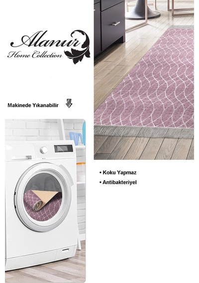 Dekoreko Kaymaz Taban Djt Mutfak Halısı Yıldız Deri Saçaklı Iskandinav F5084 Gül Kurusu