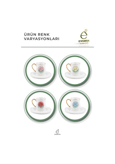 6 Kişilik 12 Parça Porselen Kahve Fincan Takımı Sakura Çiçek Desenli Şık Türk Kahvesi Seti Siyah