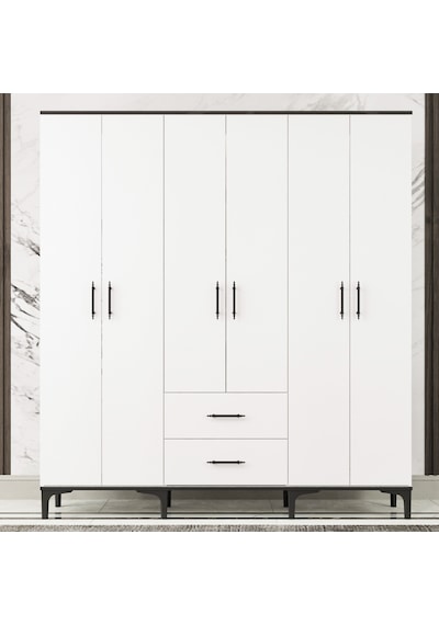 Garaj Home 6 Kapaklı 2 Çekmeceli Dolap - Beyaz