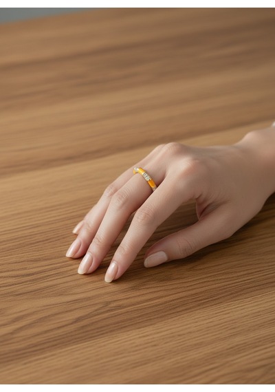 Valmont Accessories Kadın Gold Renk Turuncu Mineli Taşlı Yüzük
