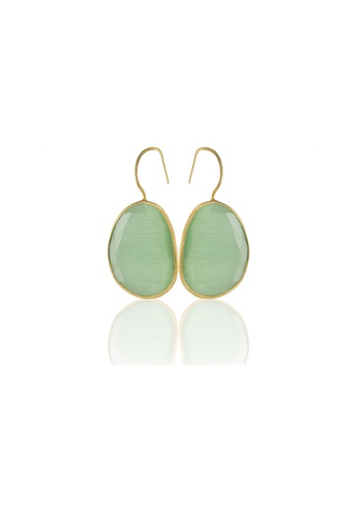 Kadir Jewellery 22 Ayar Altın Kaplama Fosil Taşlı Küpe -el İşçiliği Ve Hipoalerjenik Küpe Açık Yeşil