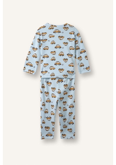 Defacto Araba Desenli Fitilli Kaşkorse 2li Pijama Takımı Erkek Bebek I1432a526aube343 Mavi-be343