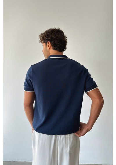 Flaw Polo Yaka Biyeli Triko Tişört-29003 Lacivert