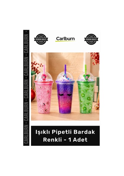 Özel Üretim Kubbe Kapaklı Figürlü Pipetli Eğlenceli Işıklı Pipetli Bardak Renkli Tasarım 1 Adet Çok Renkli