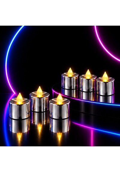 24 Adet Gümüş Gün Işığı Işıklı Tea Light Mum Gün Işığı Led Işıklı Mum Yılbaşı Noel Mumu Pilli Mum