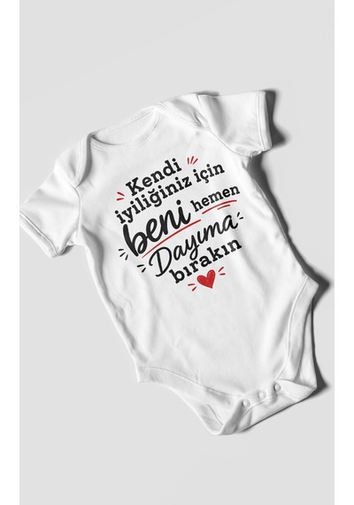 Morivokids Dayıya Özel Kısa Kollu Bebek Body %100 Pamuk Zbn258-kk Beyaz
