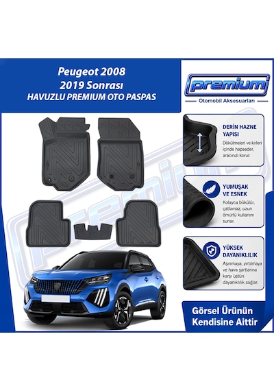 Peugeot 2008 Paspas Araca Özel 2019 Sonrası Derin Havuzlu Premium Oto Paspas