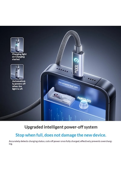 Baseus Lingxi 100w Type-c To Type-c Otomatik Akım Kesen Akıllı Hızlı Şarj Ve Data Kablosu 1m 100w Type-c To Type-c
