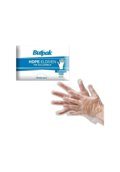Burpak Hdpe İş Temizlik Tek Kullanımlık Şeffaf Eldiven / Büyük Boy / 100 Adetlik 20 Paket - Koli