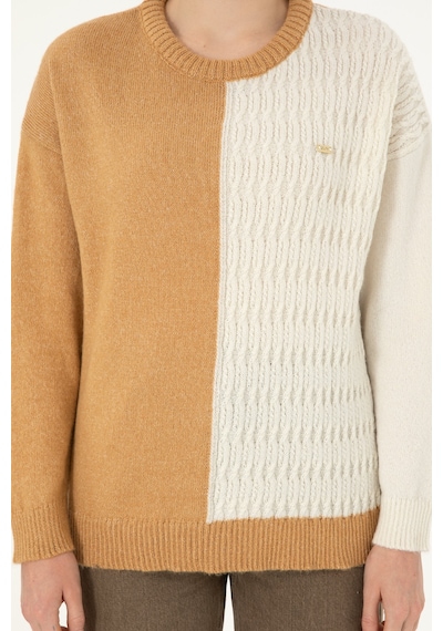U.S. Polo Assn. Kadın Camel Melanj Bisiklet Yaka Kazak 50291624-VR122