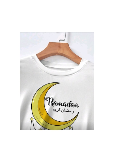 Stil X Ramazan Bayramı Baskılı Kız Çocuk Tshirt, %100 Pamuklu Kumaş Beyaz-7
