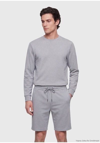Ramsey Açık Gri Bisiklet Yaka Düz Sweatshirt